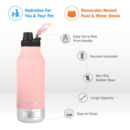 Asobu Dog Barky Bottle – Insulated Stainless Steel Water Bottle with 2 Removable Dog Bowls for Food, Treats & Water – Pet-Friendly Travel Bottle for Hiking, Road Trips & Outdoor Adventures