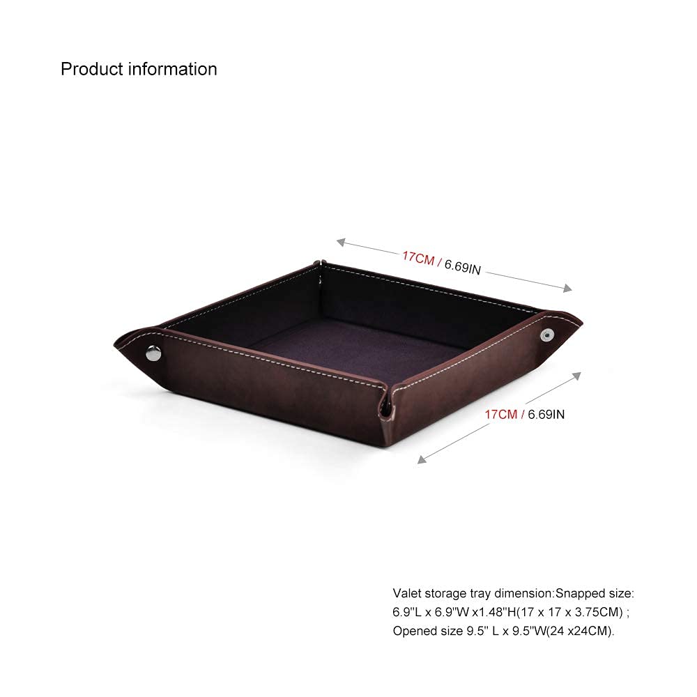Oirlv Premium Leather Valet Tray for Men Jewelry Organizer, Desktop Storage,Key Wallets Cell Phones Catchall Tray Nightstand or Dresser Organizer Plate (Purple)