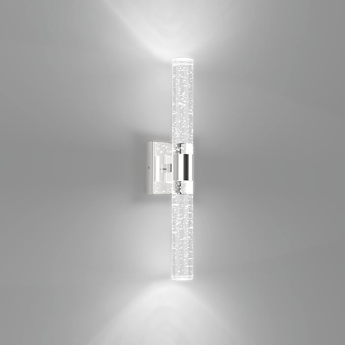 Tipace LED Bathroom Sconces Wall Lighting with Crystal Glass,Chrome Bathroom Vanity Light Fixtures,Modern Wall Lights for Mirror Living Room Hallway(6000K)