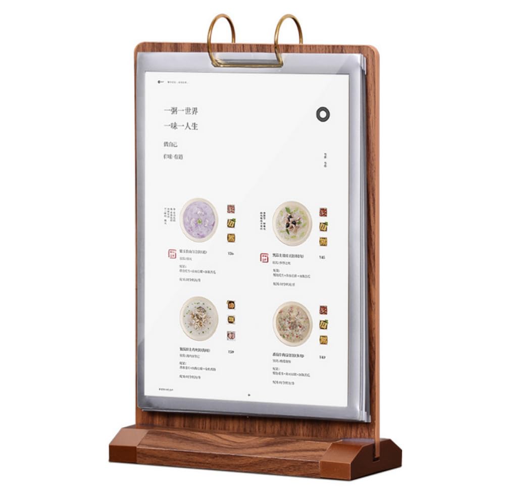 Walnut Wood Sign Holder Vertical Table Card Flip Display 6 Pages-12 Sides,T Double Sided Flyer Display Frame with Base,Table Card for Picture Paper Store Office Menu Retail Show Fair (4x6")