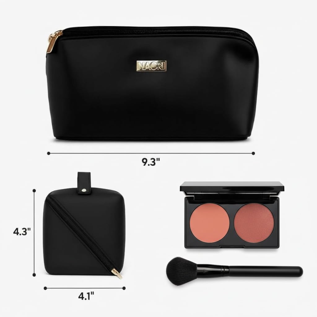 NAORI Travel Makeup Bag for Women | Large Luxury Cosmetic Organizer with Handle & Inner Pockets | Waterproof Faux Leather Toiletry Bag | Makeup Case for Home, Travel & Gifting (Elegant Black)
