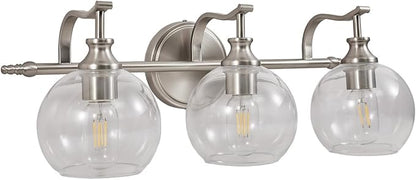 ANDY STAR 3 Light Bathroom Vanity Lights, Modern Wall Sconces Lighting, Silver Bathroom Lights with Clear Glass Shades, Bath Wall Lights Wall Lamp for Mirror, Living Room, Kitchen, Hallway