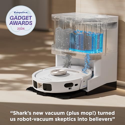 Shark Robot Vacuum & Mop Combo, PowerDetect NeverTouch Pro,Self-Emptying,Self-Refill with Self-Clean Pad Wash & Dry, 60-Day Debris Capacity,30-Day Refill Tank, 5PowerDetect Technologies,White,AV2800ZE