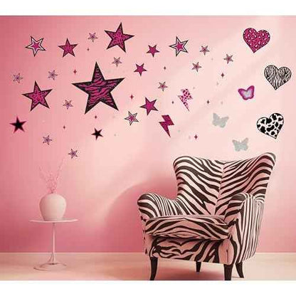 TwoDays 100PCS Y2K Room Decor Aesthetic Wall Decal, 2000s Mcbling Vinyl Peel and Stick Stickers for College Teen Girls Bedroom, Pink Stars Trashy Y2k Decorations for Women Apartment.