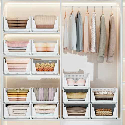 Mavivegue Stackable Storage Drawers,Closet Drawers for Closet Shelf Organizers and Wardrobe,5 Pack Open-Front Plastic Storage Bin for Cupboard,Bedroom, Kitchen, Bathroom, Office (White,5L) (4L)