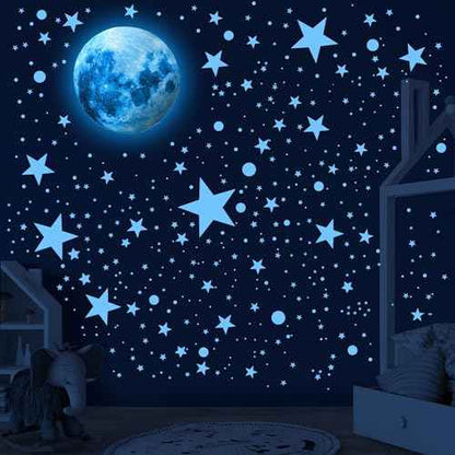 492 Glow in The Dark Stars & Moon Space Galaxy Universe Planet Wall Decals - Blue Glowing Stars Stickers for Kids Bedroom, Nursery & Living Room Decor