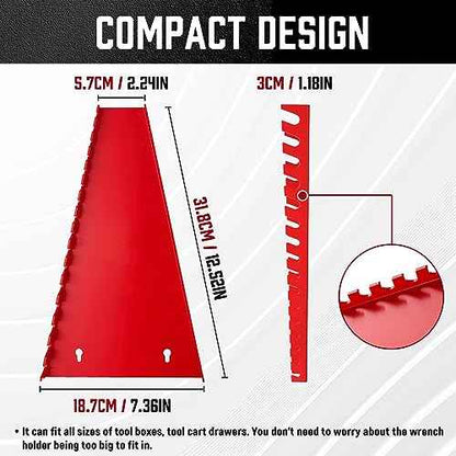 ALOANES 64-Slot ABS Plastic Wrench Organizer, Standard Hanging Wrench Organizer for Tool Box and Wall, Fit SAE & Metric Wrench Storage, 4 Pack Lightweight Wrench Holder(Red)