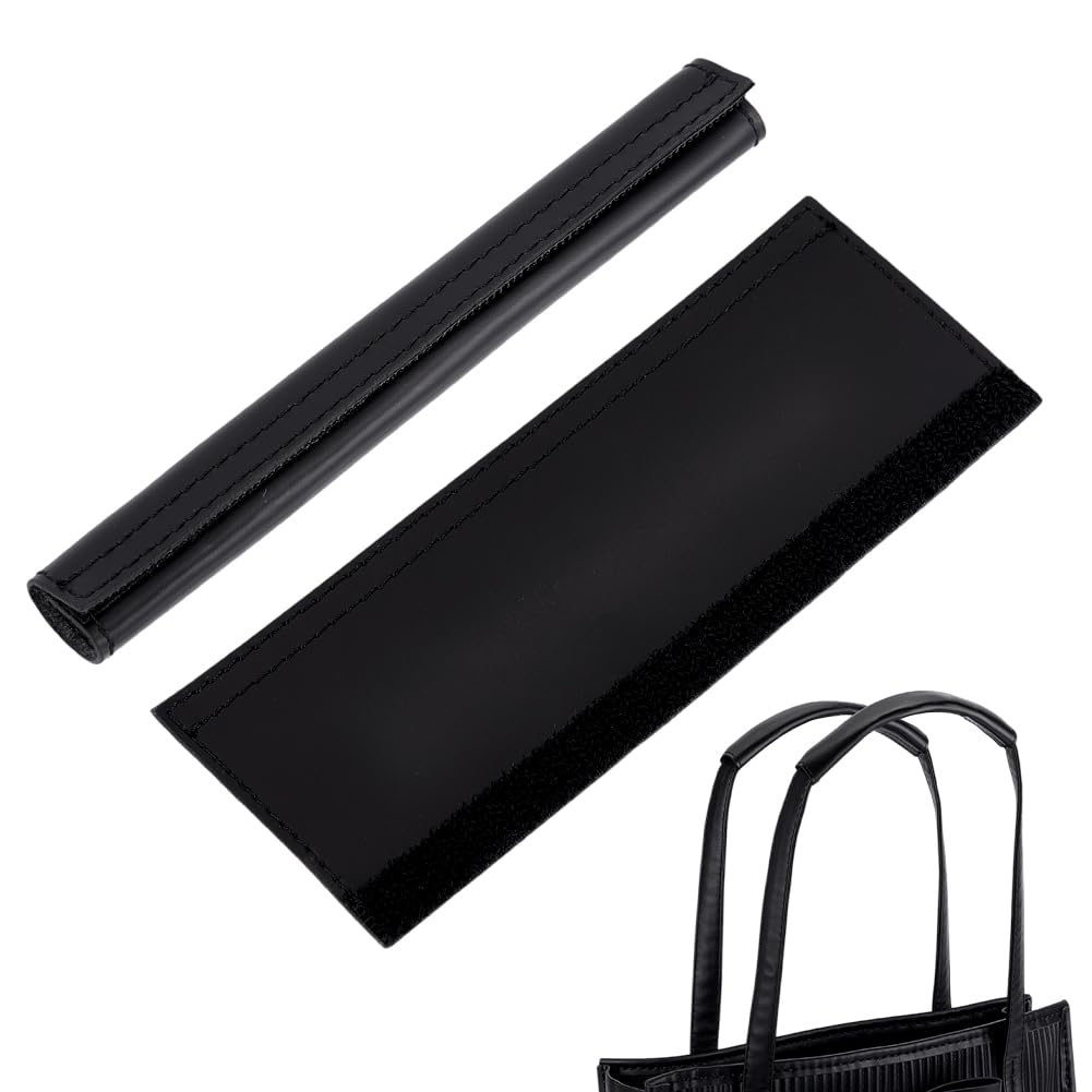 PH PandaHall 2pcs Leather Handbag Handles Wrap Cover, Black Handle Protector Cover Removable Bag Handle Protectors for Shopping Travel Bag Purse Handles Craft Strap Making Supplies