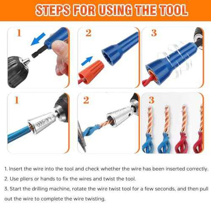 4 PCS Heavy Duty Wire Nut Twister, Fast Wire Twister Tool for Drill, Spin Twist Wire Connector Socket, Wire Connector Driver with 1/4" Chuck, Wire Stripping and Twisting Tool