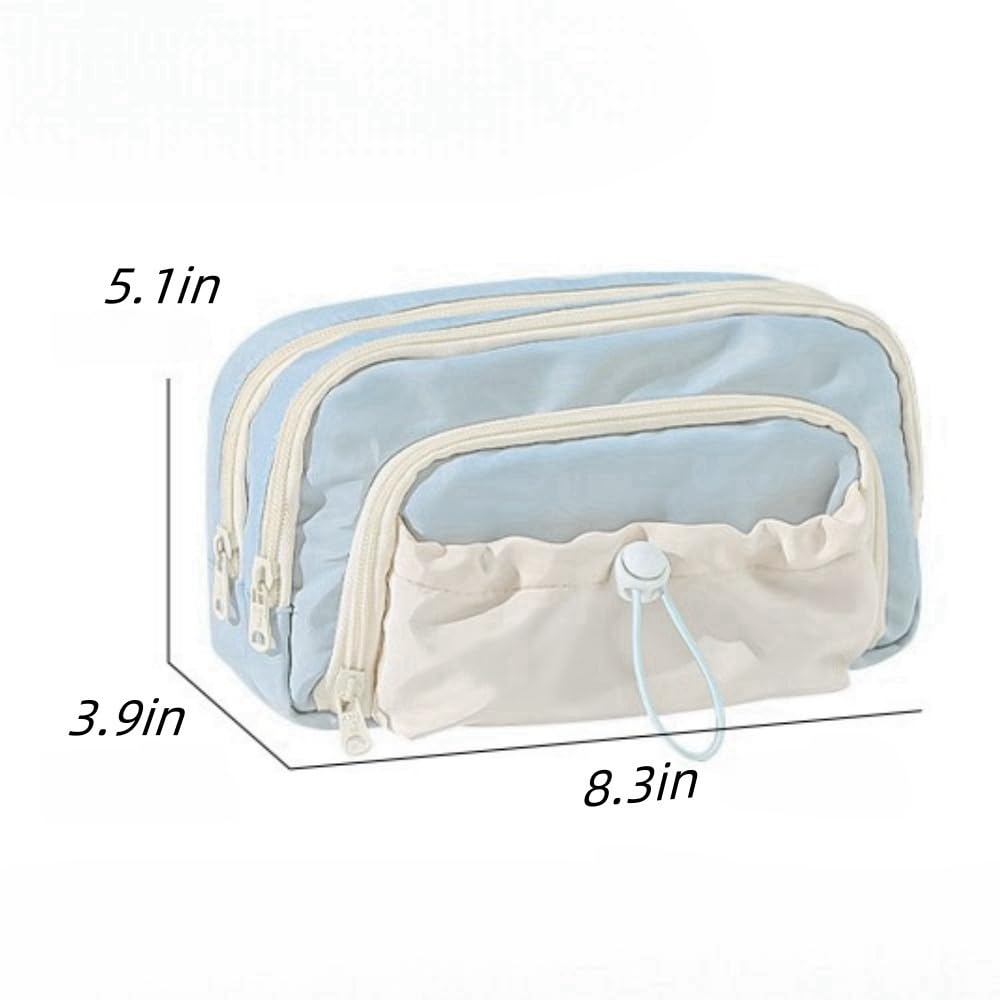 Vobomo Pencil Case Big Capacity Pen Holder Large Opening Pencil Pouch Box Cute Aesthetic Drawstring Pen Case (Blueberry Blue)
