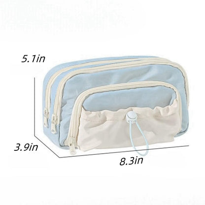Vobomo Pencil Case Big Capacity Pen Holder Large Opening Pencil Pouch Box Cute Aesthetic Drawstring Pen Case (Blueberry Blue)
