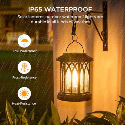 WdtPro Solar Lanterns Outdoor Waterproof, Upgraded Bright Hanging Solar Lights for Outside,Solar Powered Lanterns Lighting LED for Garden Patio Yard Decorative 6 Pack (Warm Light)