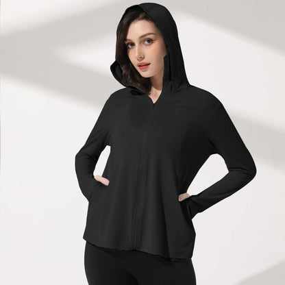 Mingyuezai Women's UPF 50+ Sun Protection Jacket UV Lightweight Hooded SPF Long Sleeve Sun Shirt(Z3724BK,XS)