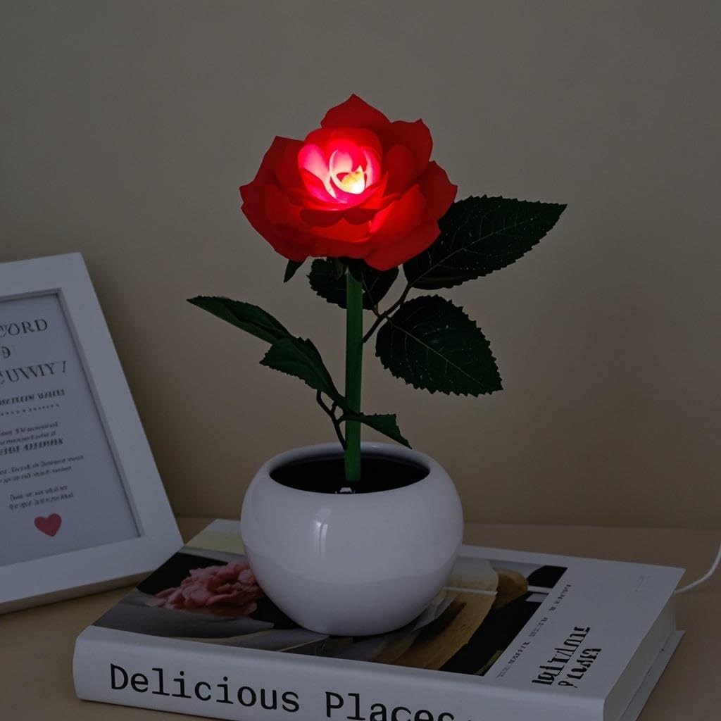 Naimo Artificial Flower Night Light Rechargeable LED Night Lamp Rose Table Lamp for Bedroom Living Room Birthday Party Desktop Home Decor