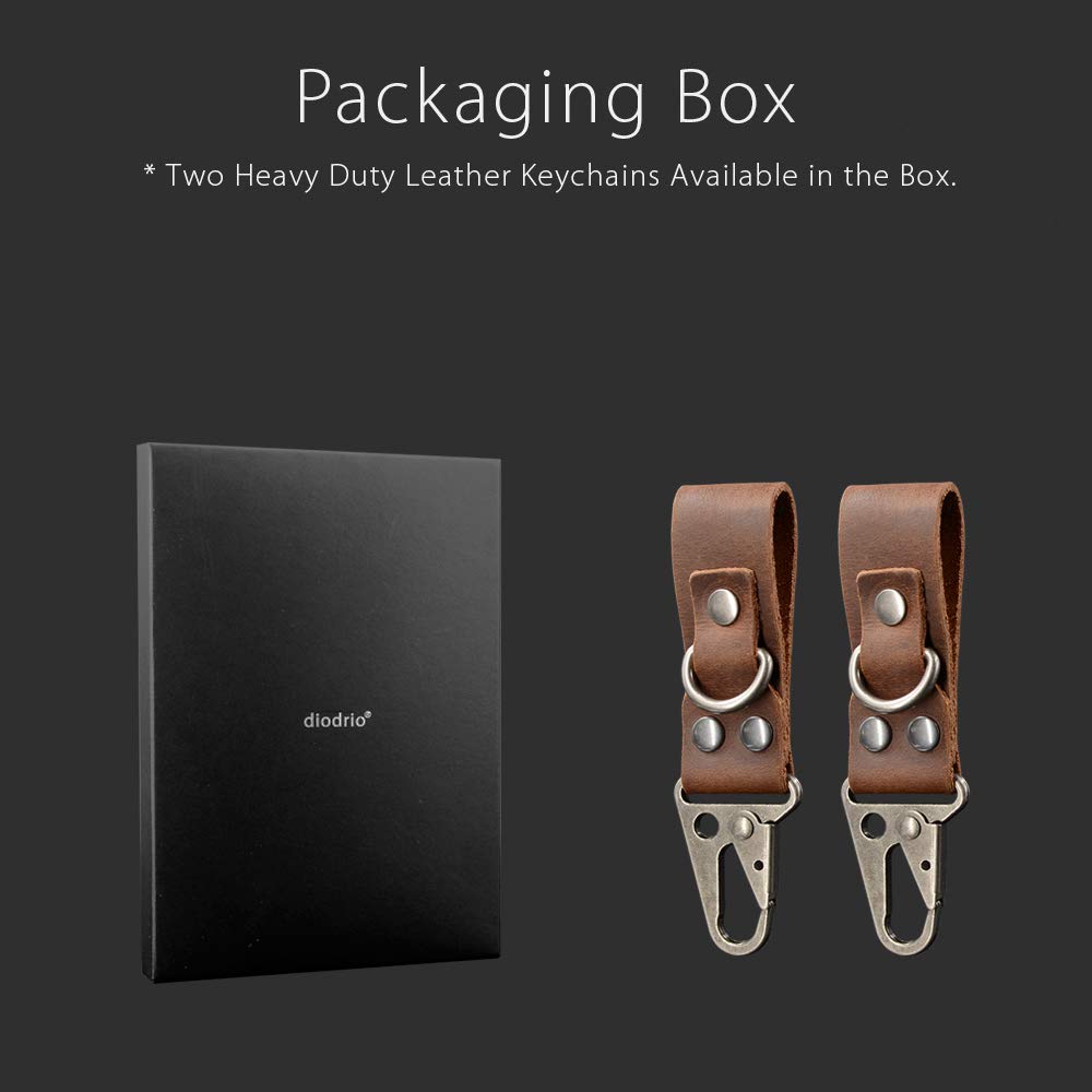 diodrio EDC Leather Strap Keychain, Belt Clip Key Ring Fob Holder, Chestnut. 2 per Pack.