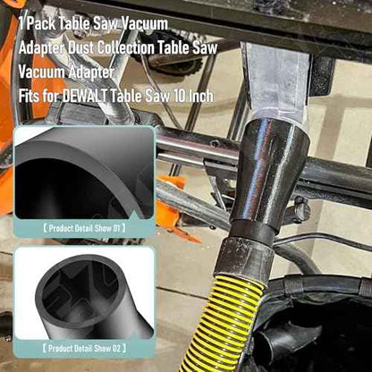 Table Saw Vacuum Adapter 2 1/2" Outlet | Dust Collection Adapter for DeWalt Table Saw DWE7491 DWE7485 - Easy to install, Black