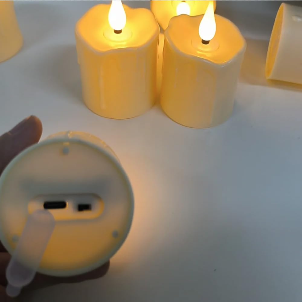 Enegg Rechargeable Tea Lights Flickering Timer Flameless Candles with Remote, 6pcs LED Tealight Votive Candles for Halloween Xmas Party Home Decor Wedding Table Centerpieces