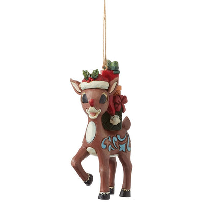 Enesco Rudolph Traditions by Jim Shore Carrying a Stack of Presents Hanging Ornament, 4.13 Inch, Multicolor