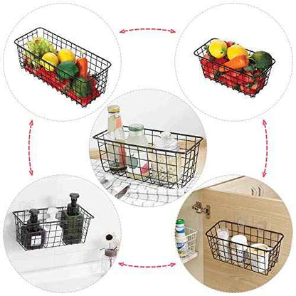 6 Pack Wire Storage Baskets Household Metal Wall-Mounted Containers Organizer Bins for Kitchen Bathroom Freezer Pantry Closet Laundry Room Cabinets Garage Shelf, Medium