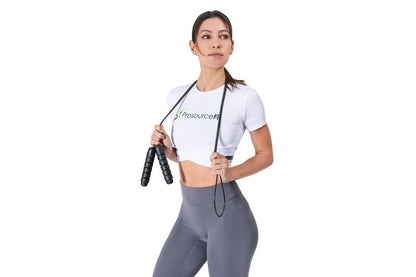 ProsourceFit Speed Jump Rope up to 8 Foot Adjustable Length for Men and Women, Foam Handles, Ultra Light Rope for Boxing, Jumping Exercises and Cardio Workout, Black