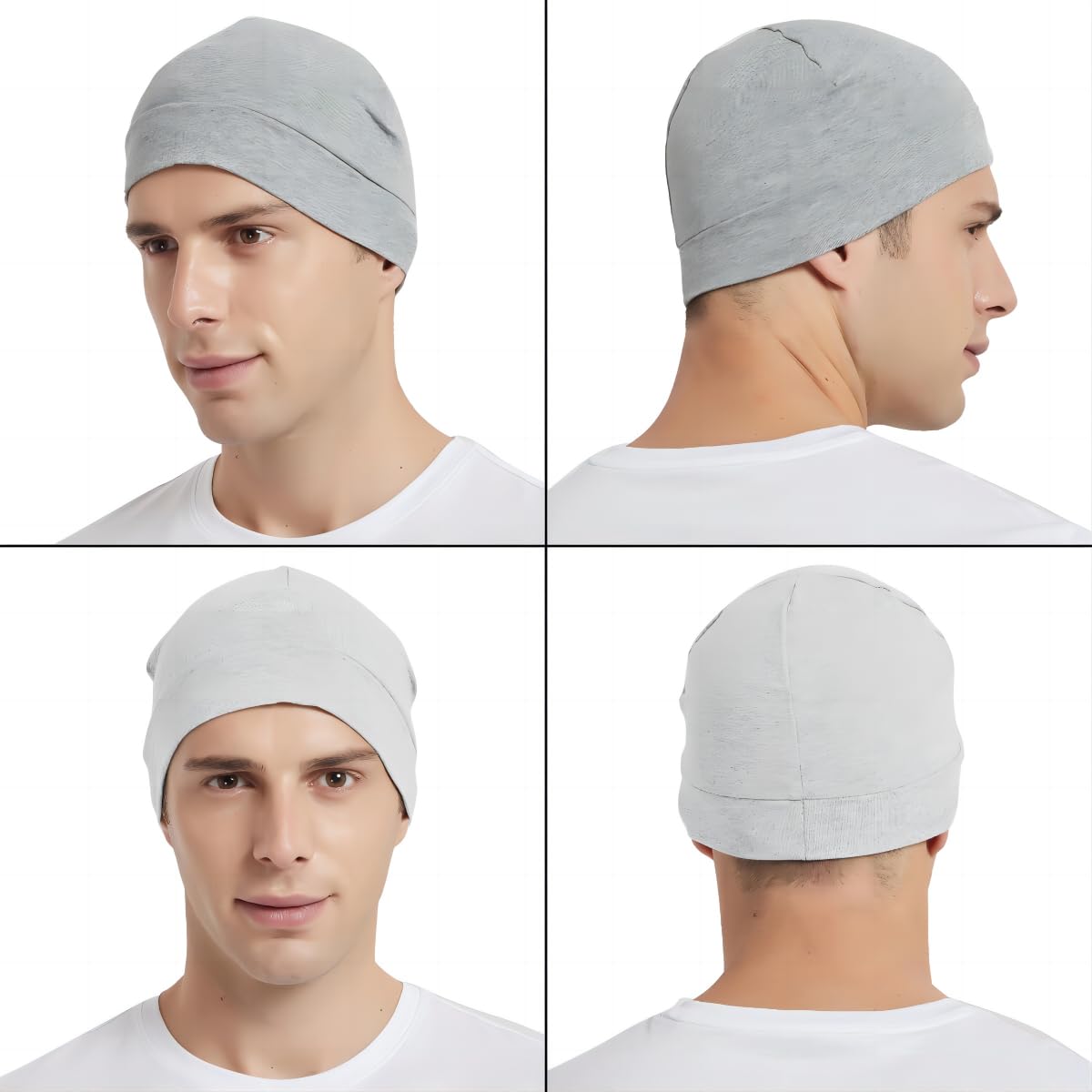 100% Cotton Skull Caps Beanie Sleeping Hats for Men Women 4-Pack Multi