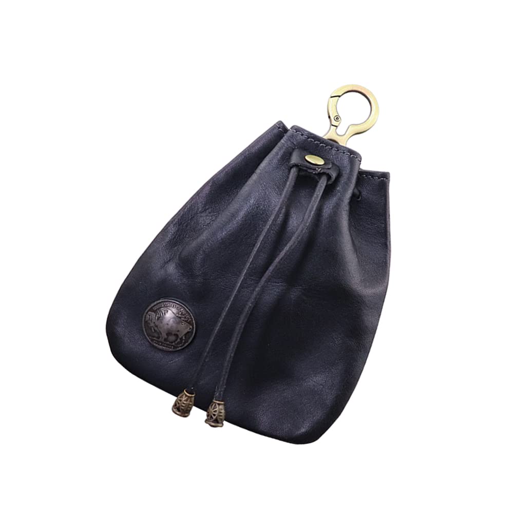 Wugebud 1 Pcs Leather Mini Medieval Pouch Keychain, Coin Organizer, Change Holder, Leather Drawstring Pouch for Men & Women