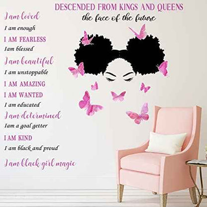 Chinco Black Girl Wall Stickers for Teen Inspirational Quote Wall Decal Butterfly Motivational Saying Positive Vinyl Stickers for Classroom Bedroom Office(Bright Style)