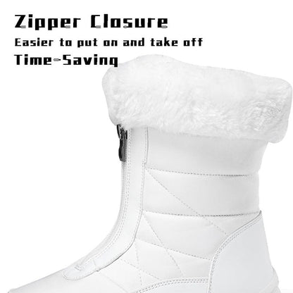 HESBITEUL Boots for Women Outdoor Winter Booties: Snow Boots Durable for Winter Travel - Anti-Slip Warm Mid-Calf Shoes for Dog Walking White