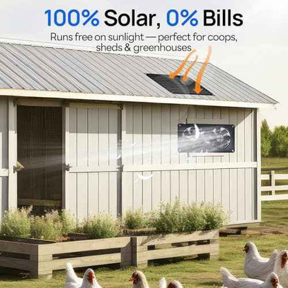 DC HOUSE 20W Solar Powered Exhaust Fan for Chicken Coops Greenhouses Sheds Pet Houses and Windows Waterproof and Easy Plug and Play Installation Max Applicable Space 880ft3 (25 m3)