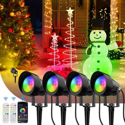 Spot Lights Outdoor, Smart RGBW LED Color Changing Landscape Lighting with APP and Remote Control, Music Mode, DIY Scenes, Timing, IP65 Waterproof Spotlight Plug in for Yard Garden, 4 Pack
