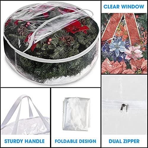 ProPik Christmas Wreath Storage Bag 24" - 2 Pack Clear Xmas Wreath Storage Container - Garland Holiday Artificial Wreath Storage Holder - Water Proof Transparent PVC - with Handles (24 Inch, White)