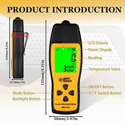 Carbon Monoxide Detectors, Portable CO Detector with Temperature Sensor £¦ LCD Backlight Screen, Handheld Carbon Monoxide Meter Tester 0-1000PPM Range, Indoor/Oudoor (Includes Battery x3)