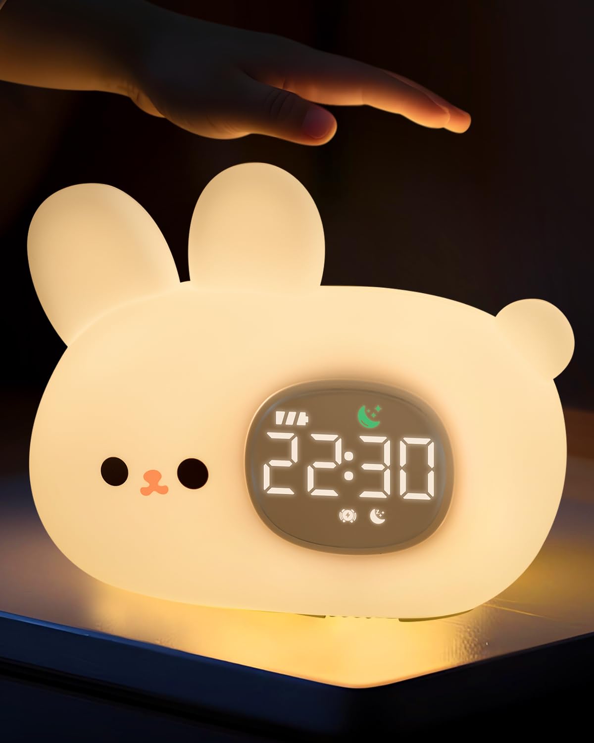 Yiliaw Bunny Alarm Clock for Kids with Night Light, Sleep Training Clock Time to Wake Clock, Rechargeable Silicone Light for Bedroom, Perfect Sleep Companion for Boys Girls