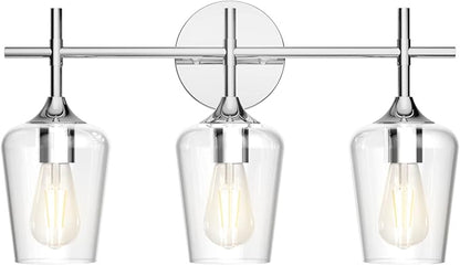 Ralbay Vintage 3 Light Vanity Light Fixture Industrial Chrome Bathroom Light Fixtures Over Mirror Clear Glass Chrome Vanity Light for Bathroom Wall Lighting Fixtures Over Mirror