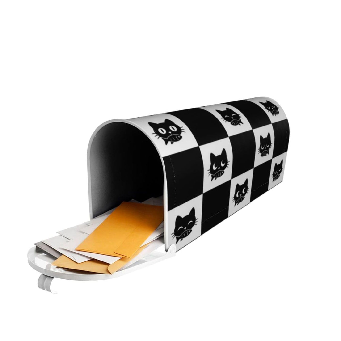 Black and White Checkered Cat with Fish Mailbox Covers, Mail Wraps Yard Home Decor for Outdoor Garden Standard Size 21x18 in