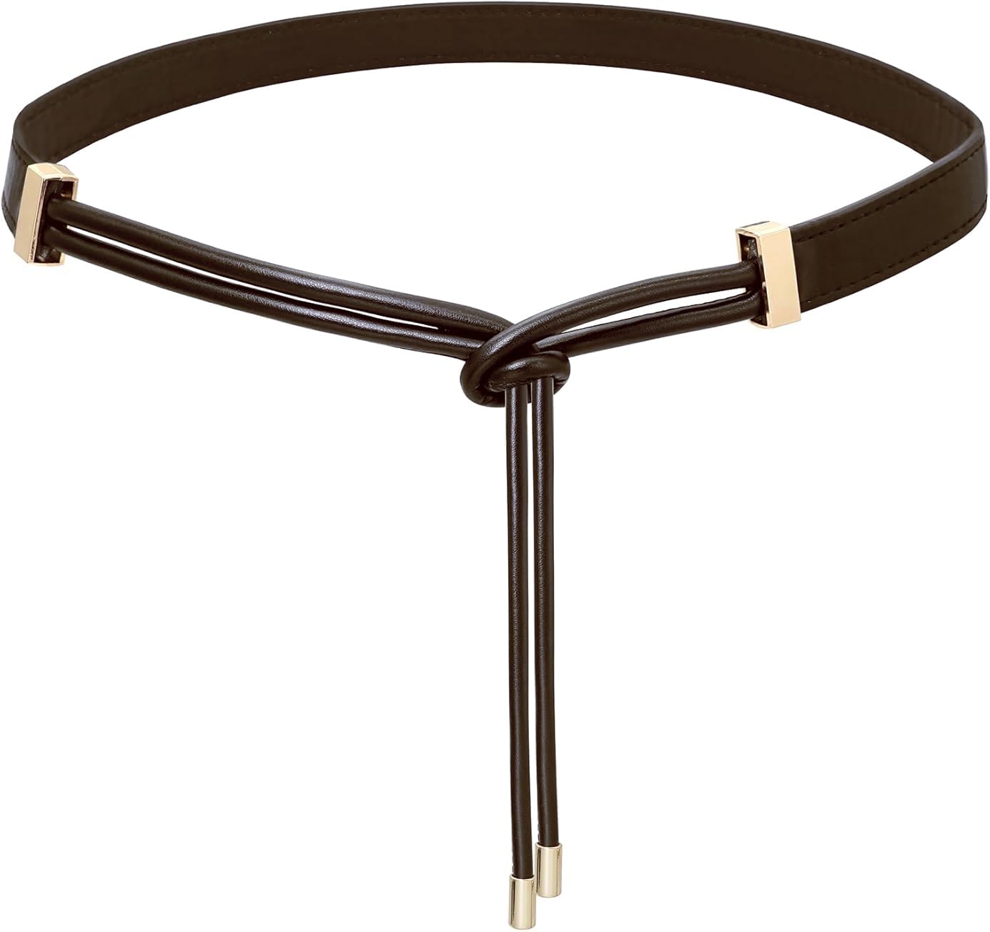 Buywis Skinny Belts for Women PU Leather Knotted Thin Waist Belt for Dresses Coffee Fit Waist 28"-40"