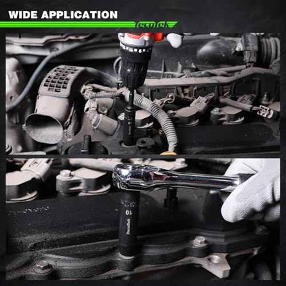 14 Pieces 3/8-Inch Drive Impact Socket Set, 12-Point, Metric, Deep, CR-V, 7mm to 19mm, Drill Socket Adapter 3/8"