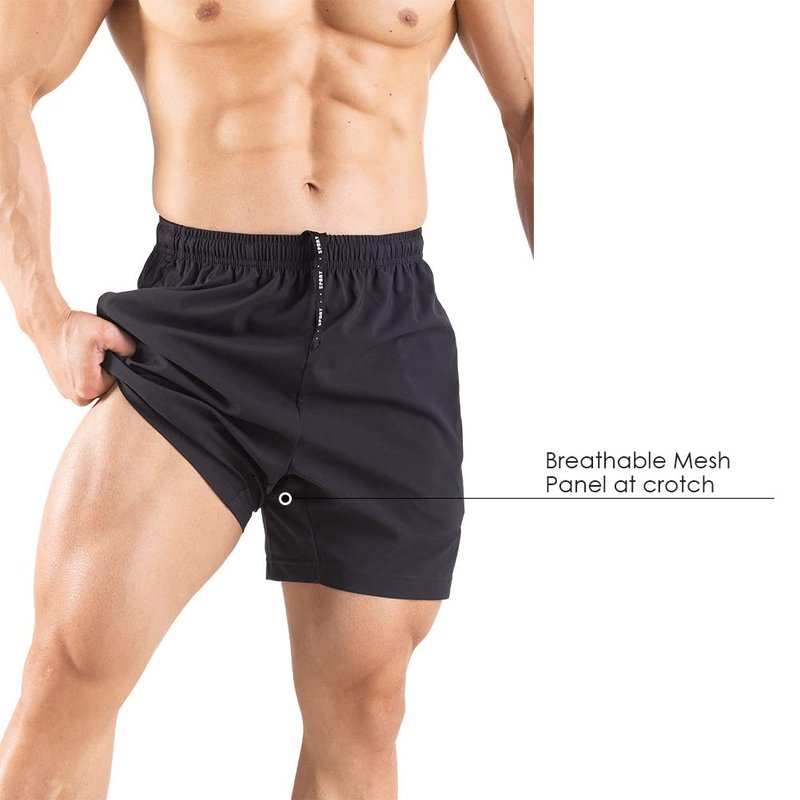 Gaglg Men's 5" Running Shorts 2 Pack Quick Dry Athletic Workout Gym Shorts with Zipper Pockets Black/Dark Grey,Medium