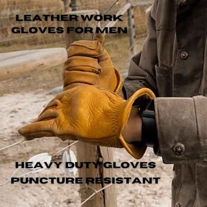 Iron Fencer Leather Work Glove- 207 X-Large Cowhide Leather Fencing Gloves for Men Heavy Duty Double Palm, Guantes de Trabajo, Ranch, 207XL