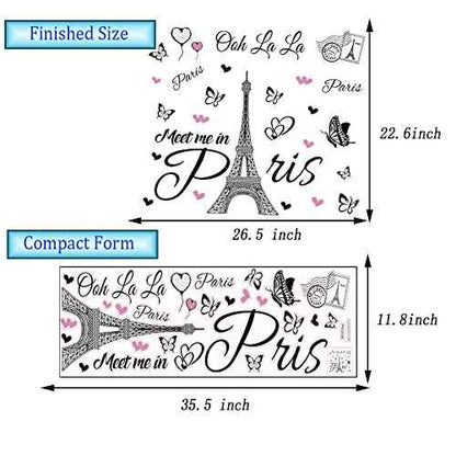 Paris Tower Wall Decal Paris Eiffel Tower Wall Sticker Vinyl Eiffel Tower Peel and Stick Wall Decals Removable Self-Adhesive Stickers Paris Tower Wall Decor for Bedroom Kitchen Office Background Livin