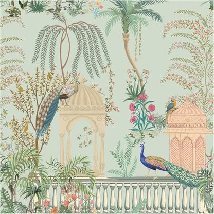 Blooming Wall DPYC17 Castle and Peacocks Standing on The Balcony Peel and Stick Wallpaper Removable Self Adhesive Wall Mural Wall D?cor