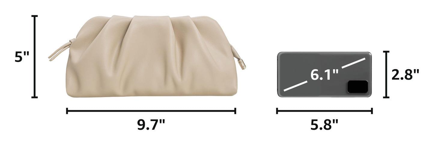 CHARMING TAILOR Chic Soft Vegan Leather Clutch Bag Dressy Pleated PU Evening Purse for Women (Beige)
