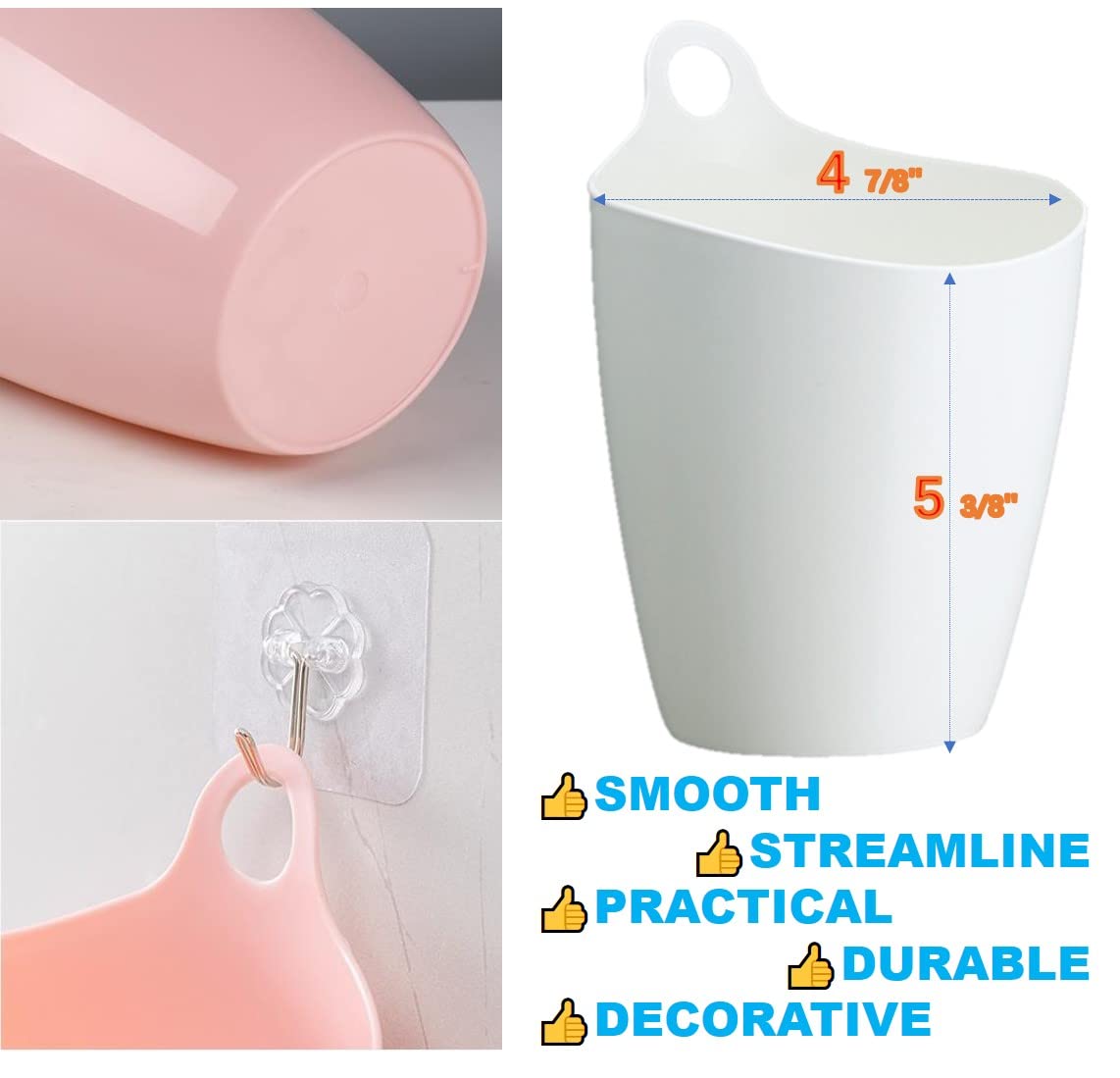 QUALIALL Declutter and Organize with Our Hangable Desktop Trashcan - Small, Multifunctional, and Stylish - Perfect for Makeup Brushes, Lint, and More! Plastic Pink Green White, 3packs