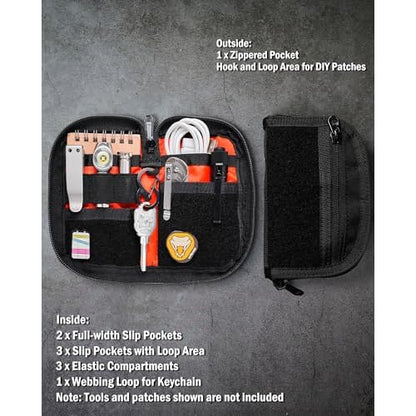 VIPERADE VE21 EDC Pouch Small Pocket Organizer with 9 Compartments, Pocket Tool Pouch with Patches Display Panel, Mini Organizer Bag for Men (Black)