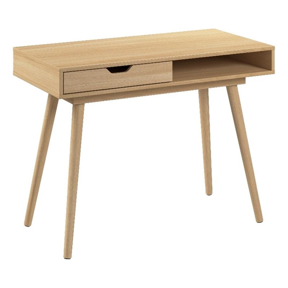 Bush Home Nora 40W Writing Desk in Natural Oak | Compact Writing Table with Storage, Workstation for Home Office or Study Room
