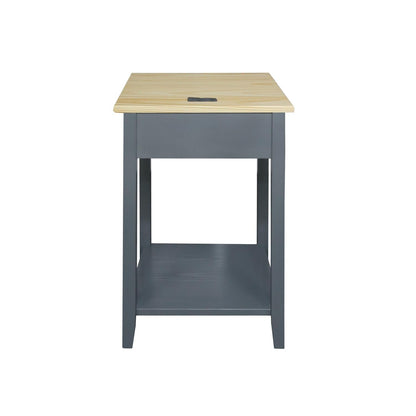 Casual Home Owl Night Stand with USB Port Charging Station and Drawer, 17.5" W x 14.25" D x 24.5" H, Natural Gray