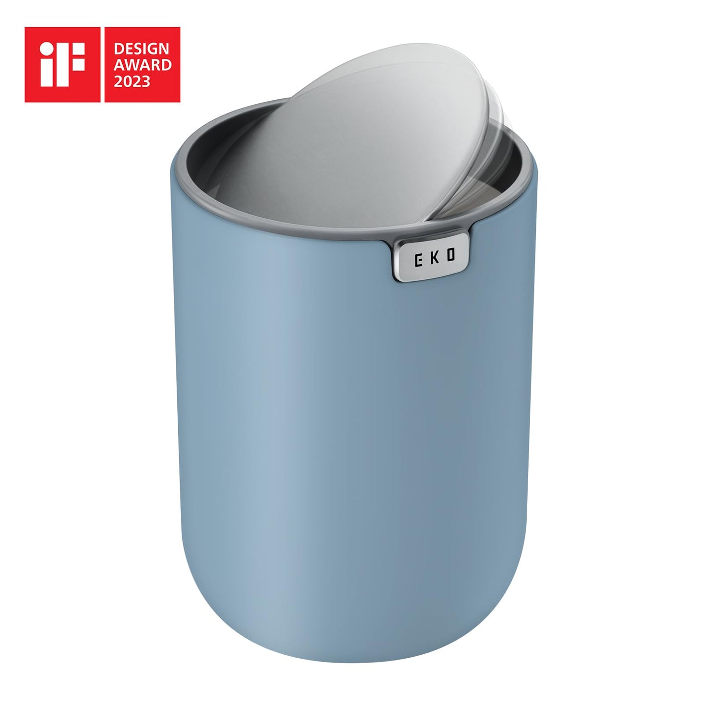 EKO Fandy 0.4 Gal/1.5L Mini Tabletop Trash Bin with Swing-Lid, Desktop Trash Can for Bathroom Countertop, Vanity, Coffee or Office, Small Garbage Bin (Blue)