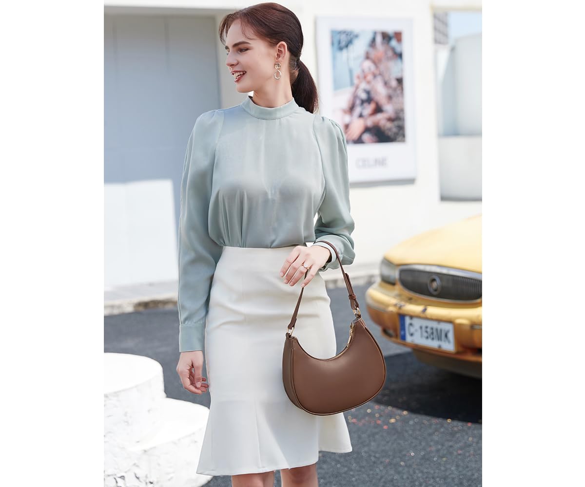 WSRYDJDL Crescent Shoulder Bags for Women Cute Hobo Tote Handbag Under the Arm Purses Mini Clutch Purse with Zipper Closure (Coffee)