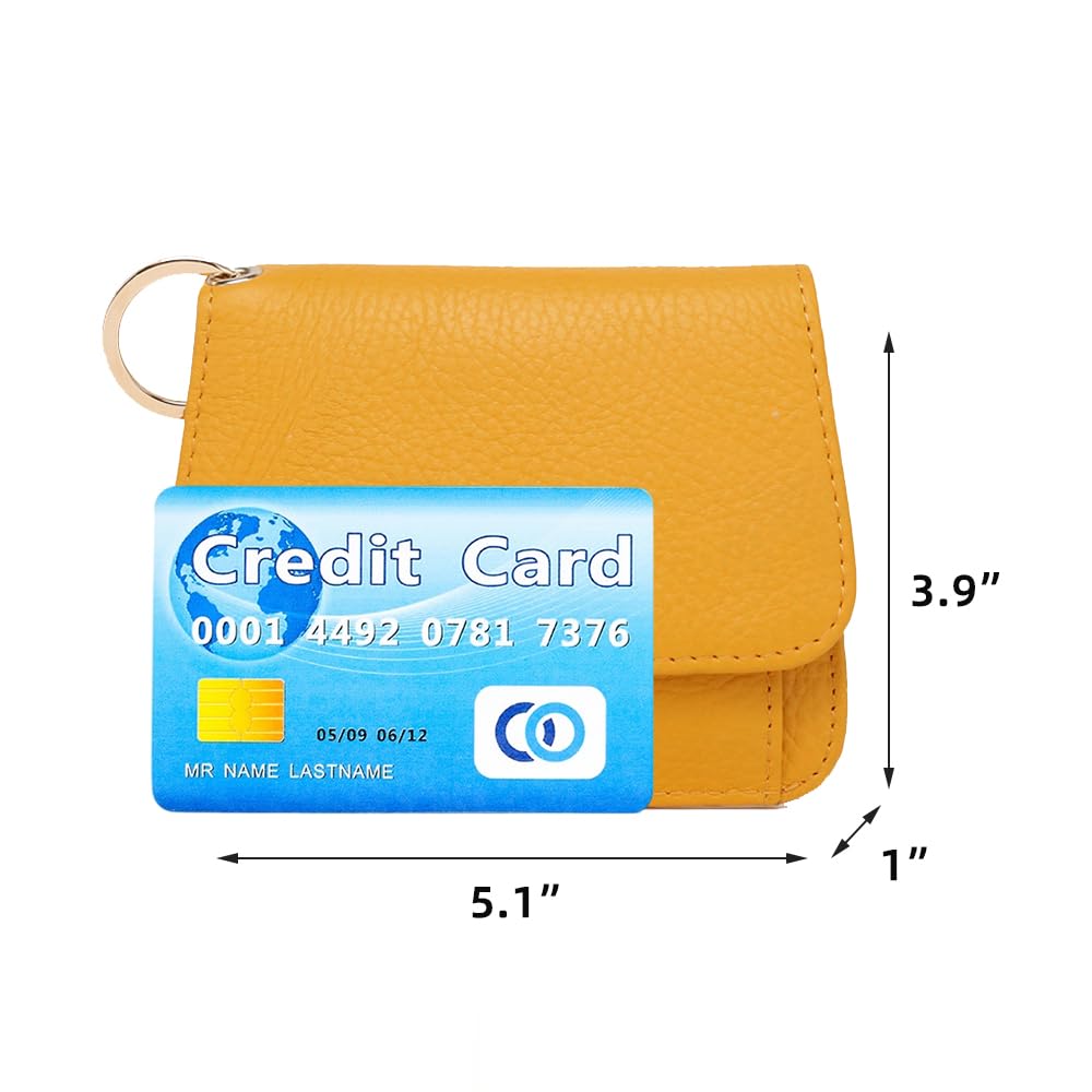 Mudono Small Wallet for Women RFID Blocking Genuine Leather Card Case Slim Tri-Fold Wallet with Zipper Pocket and Keychain