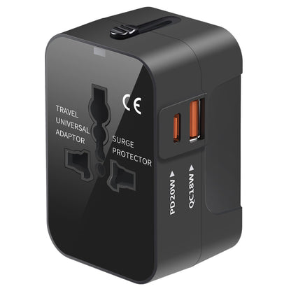 Universal Travel Adapter Worldwide, GaN Fast Charging with PD 3.0 USB-C & USB-A Quick Charge Ports, All-in-One International Power Plug Adapter Converter AC Wall Charger for Europe USA UK AUS Black